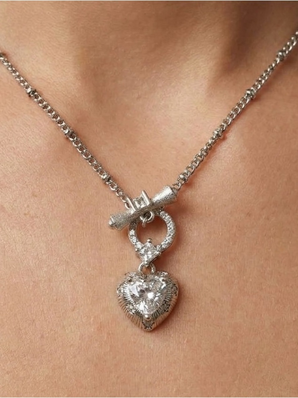 Elegant Silver Heart Pendant Necklace